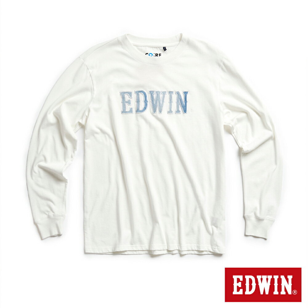 EDWIN 再生系列 CORE牛仔LOGO長袖T恤-男款 白色 #暖身慶