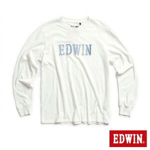 EDWIN 再生系列 CORE牛仔LOGO長袖T恤-男款 白色