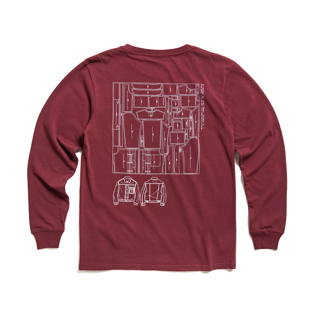 EDWIN 橘標 職人排版LOGO長袖T恤-男款 朱紅色 2