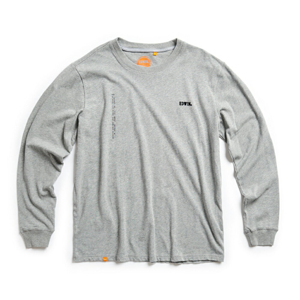 EDWIN 橘標 職人排版LOGO長袖T恤-男款 麻灰色 1