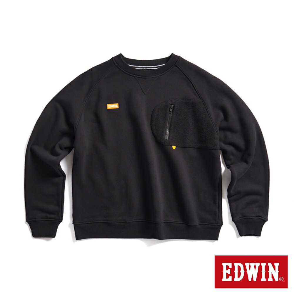 EDWIN 橘標 拉鍊小口袋厚長袖T恤-男款 黑色 #丹寧服飾特惠