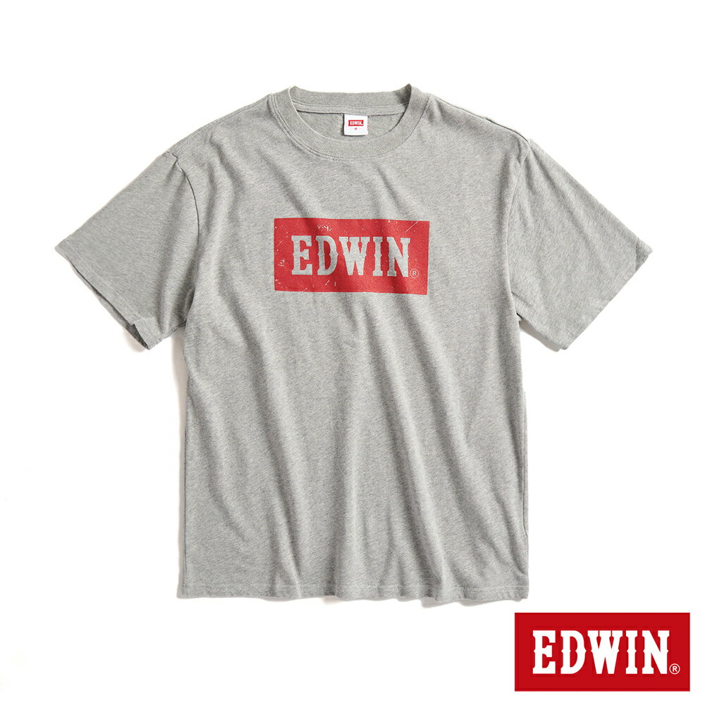 EDWIN 斑駁BOX LOGO短袖T恤-男女款 麻灰色 #丹寧服飾特惠
