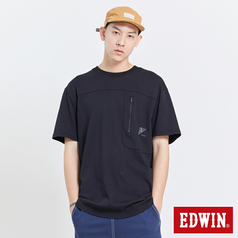 EDWIN EFS 冰河玉機能剪接速乾短袖T恤-男款 黑色 #丹寧服飾特惠