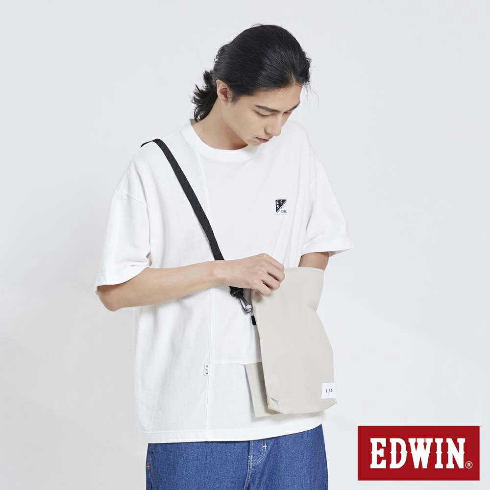 EDWIN EFS 附包寬版落肩配色短袖T恤-男款 米白色 #暖身慶