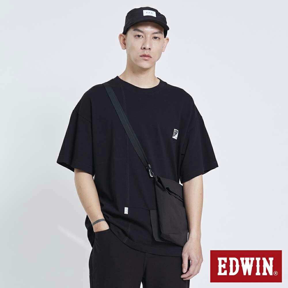 EDWIN EFS 附包寬版落肩配色短袖T恤-男款 黑色 #暖身慶