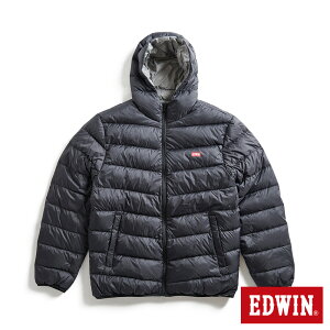 EDWIN 超輕量可收納雙面穿連帽羽絨外套-男款 黑色 #換季購優惠