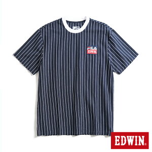 EDWIN x FILA 聯名系列 經典主義運動休閒直條紋短袖T恤-男女款 丈青色