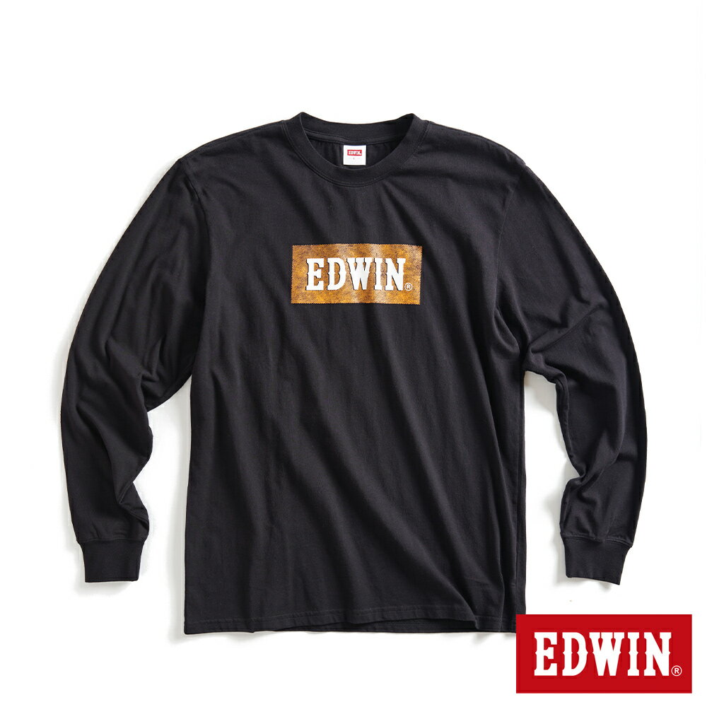 EDWIN 男款 仿舊經典LOGO長袖T恤(黑色)