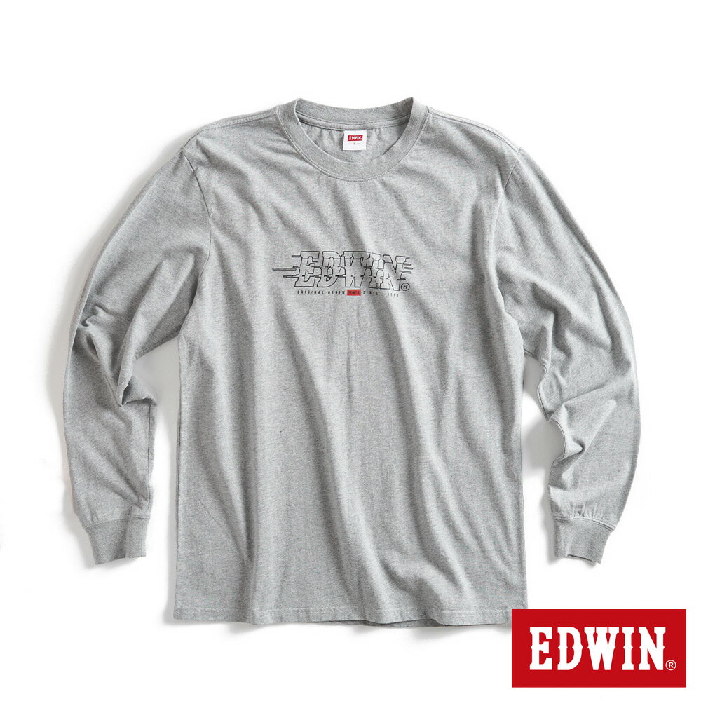 EDWIN 男款 速度感LOGO長袖T恤(麻灰色)