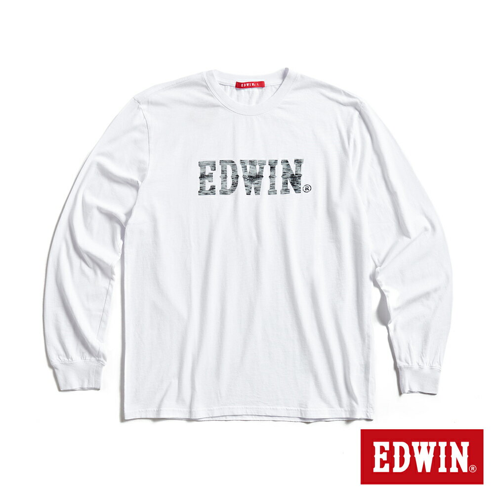 EDWIN 男款 花紗植絨LOGO長袖T恤 (白色)