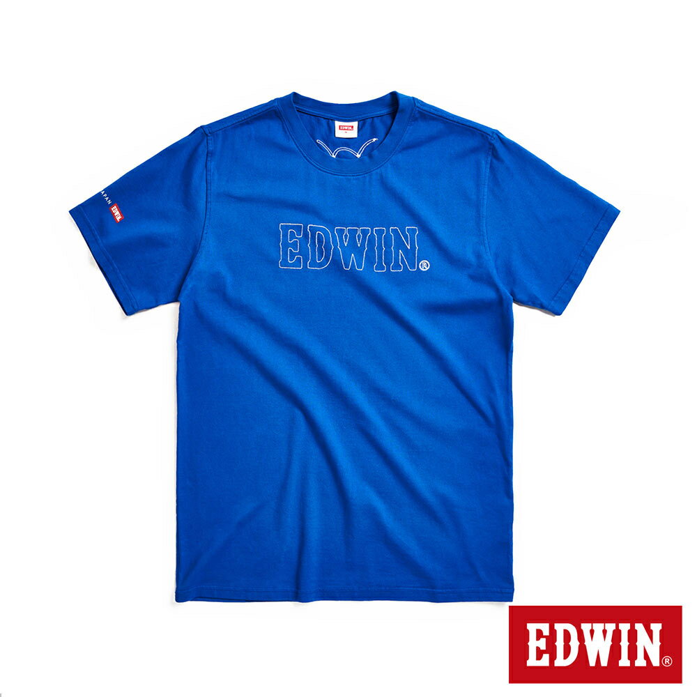 EDWIN 男款 紅標繡線LOGO短袖T恤 (藍色)