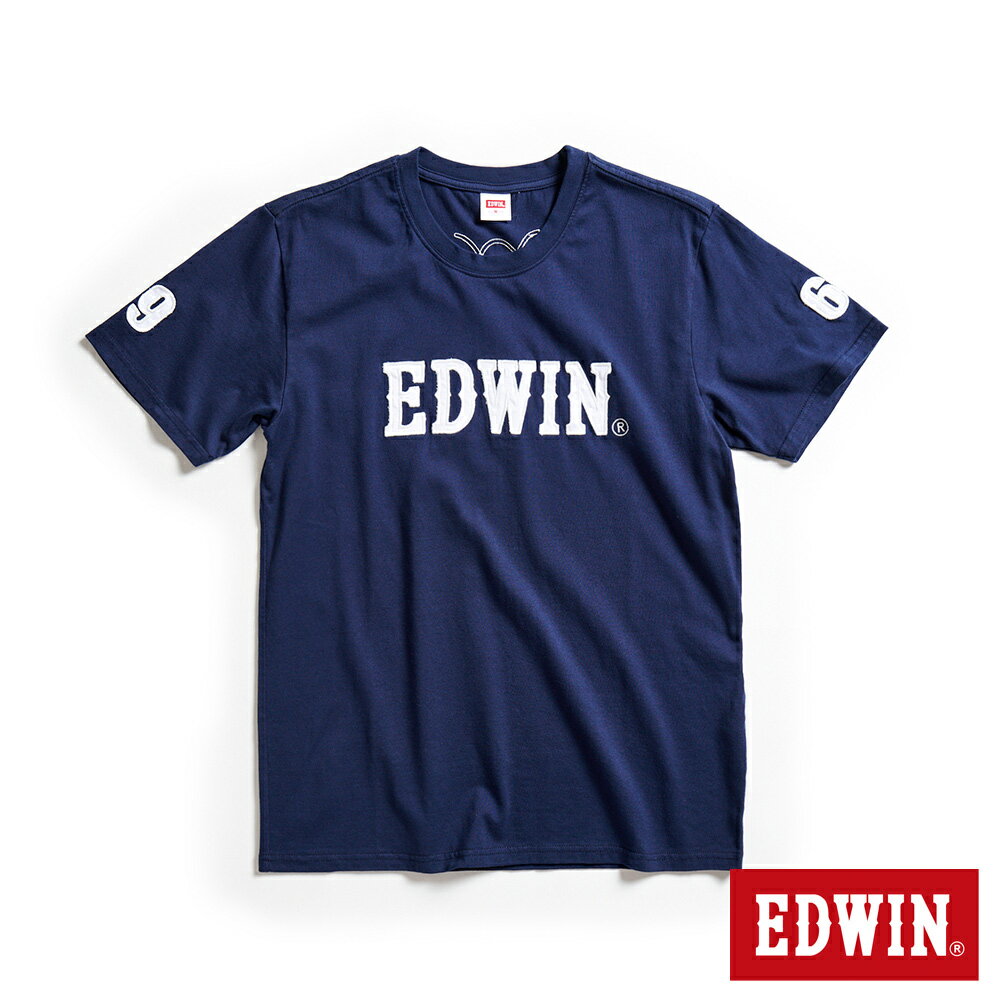 EDWIN LOGO貼布繡短袖T恤-男款 丈青色 #暖身慶