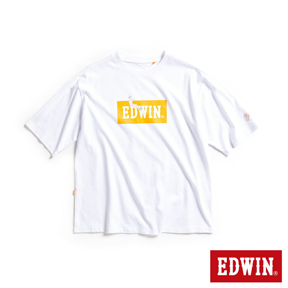 EDWIN 橘標 LOGO上班喝咖啡短袖T恤-男款 白色 #滿2件享折扣