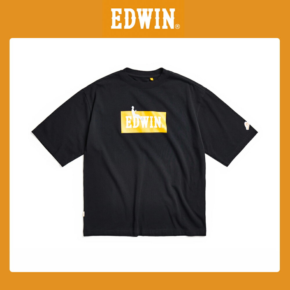EDWIN 橘標 LOGO上班喝咖啡短袖T恤-男款 黑色 #滿2件享折扣