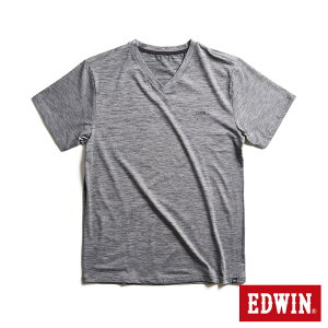 EDWIN 涼感V領LOGO短袖T恤-男款 麻灰色