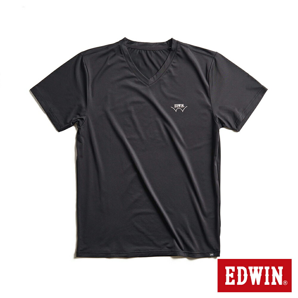 EDWIN 男款 涼感V領LOGO短袖T恤 (黑色)