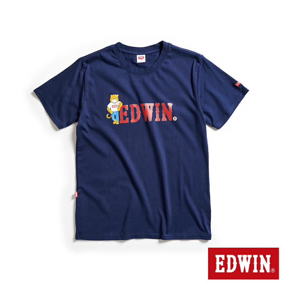 EDWIN 復古福虎插畫印花短袖T恤-男款 丈青色 #滿2件享折扣