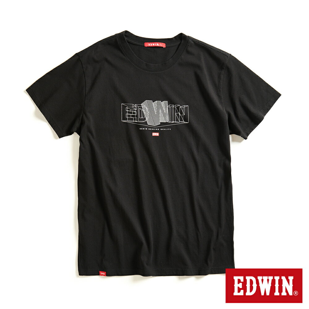 EDWIN 男女款 3D立體毛邊線條LOGO短袖T恤 (黑色) 2