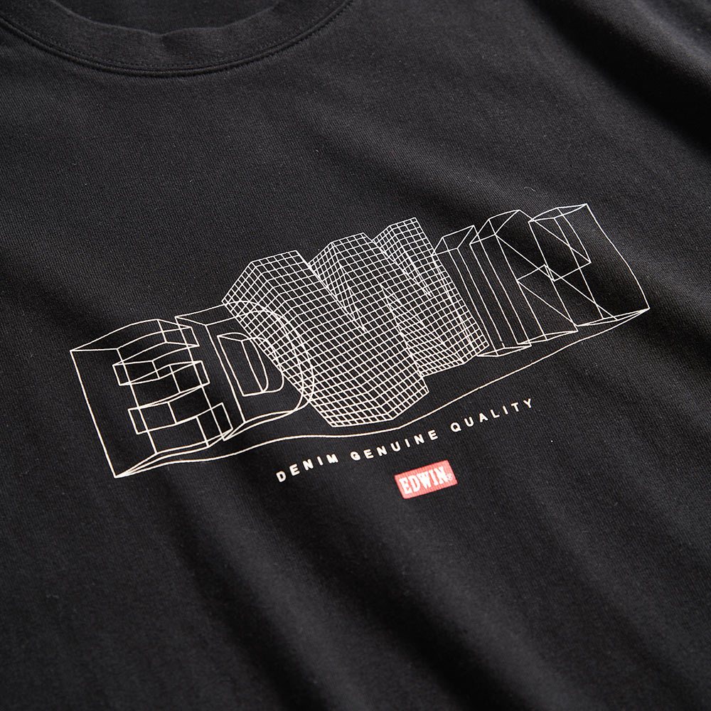 EDWIN 男女款 3D立體毛邊線條LOGO短袖T恤 (黑色) 4