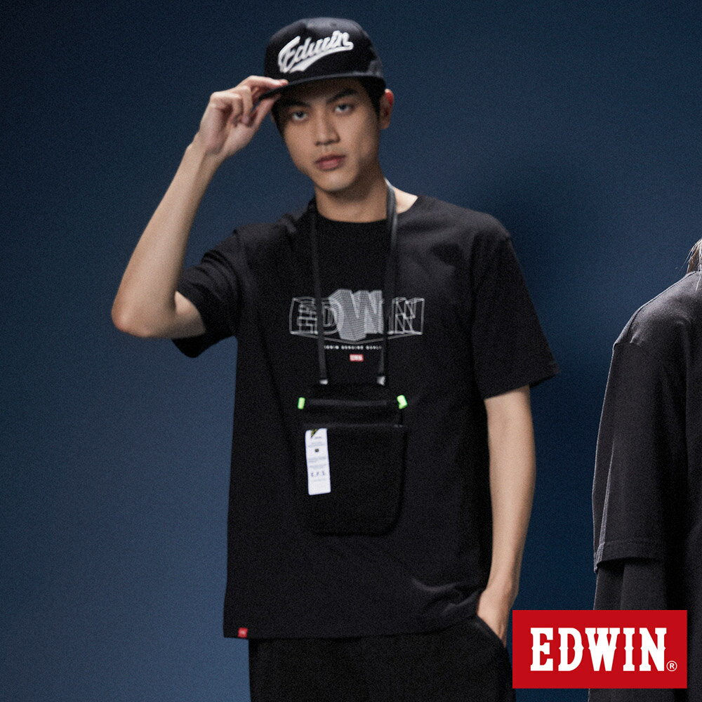 網路獨家款↘EDWIN 3D立體毛邊線條LOGO短袖T恤-男女款 黑色 #丹寧服飾特惠