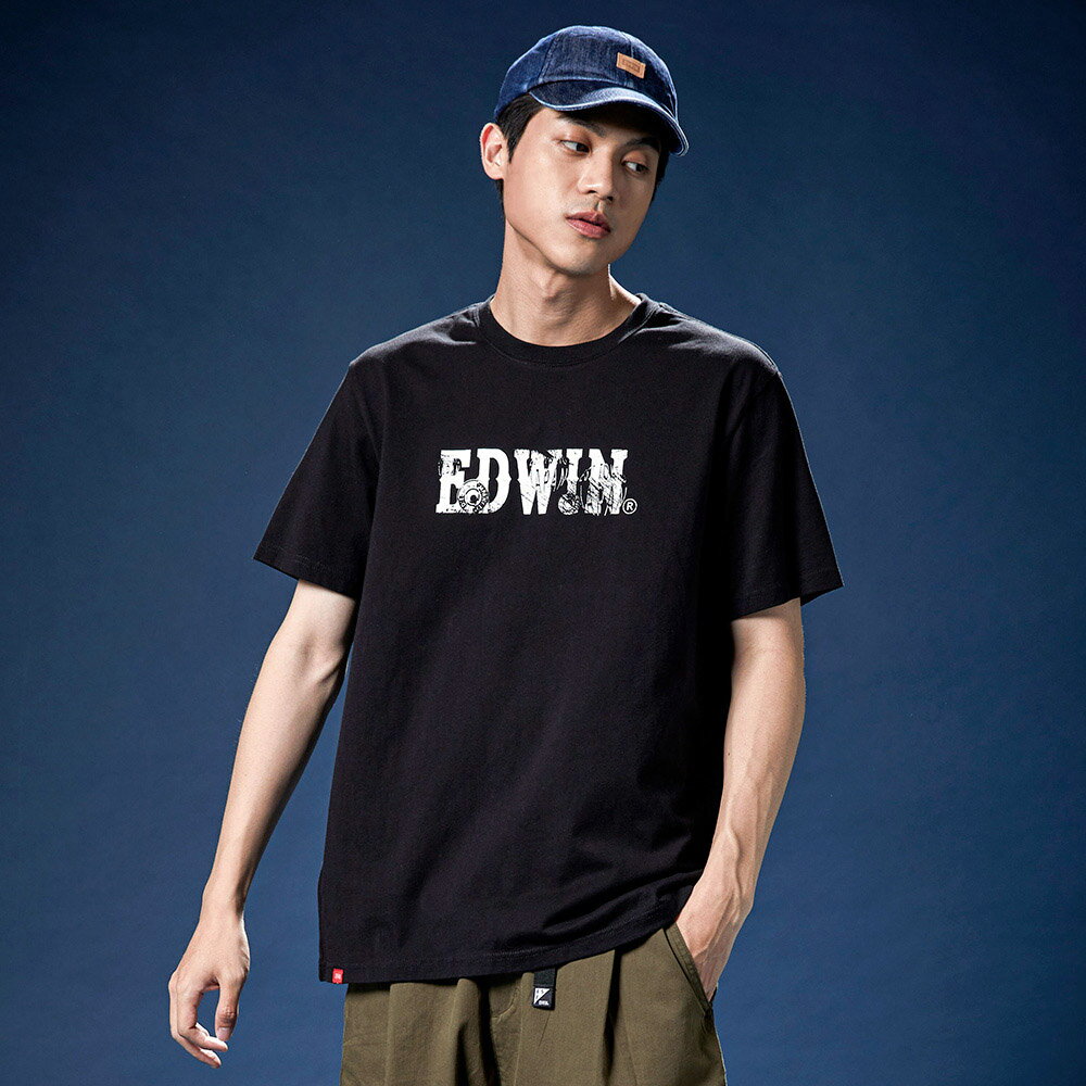 EDWIN 男女款 手繪立扣LOGO短袖T恤 (黑色) 1