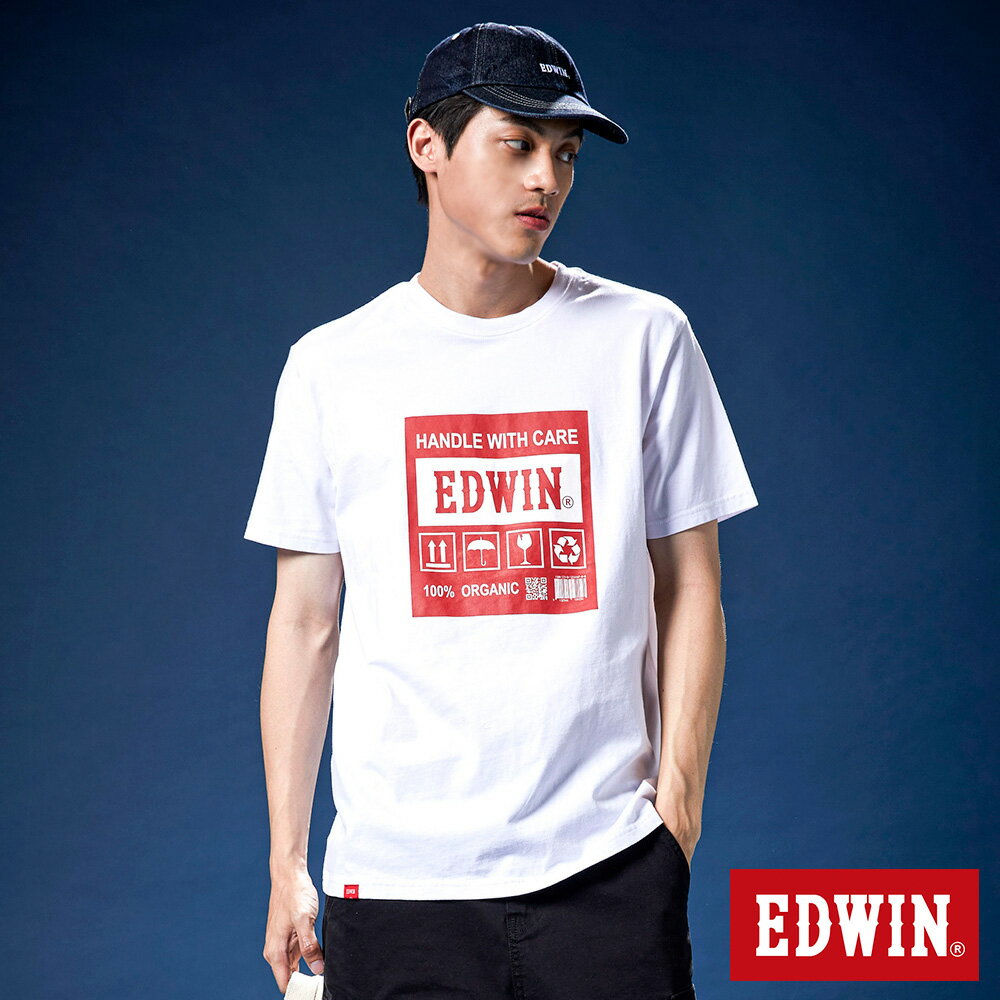 EDWIN 男女款 標籤貼紙LOGO短袖T恤 (白色)