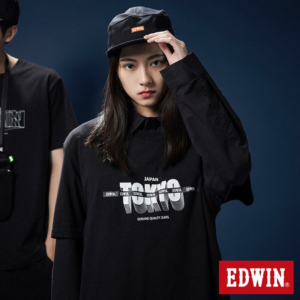 EDWIN 男女款 3D-TOKYO堆疊短袖T恤 (黑色)