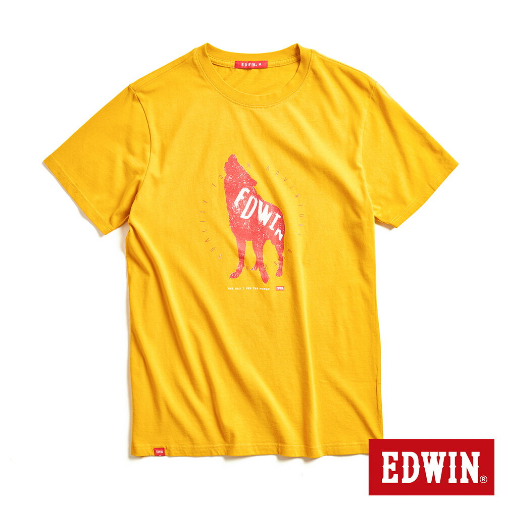 網路獨家款↘EDWIN 狼嚎EDWIN短袖T恤-男女款 黃色 #滿2件享折扣
