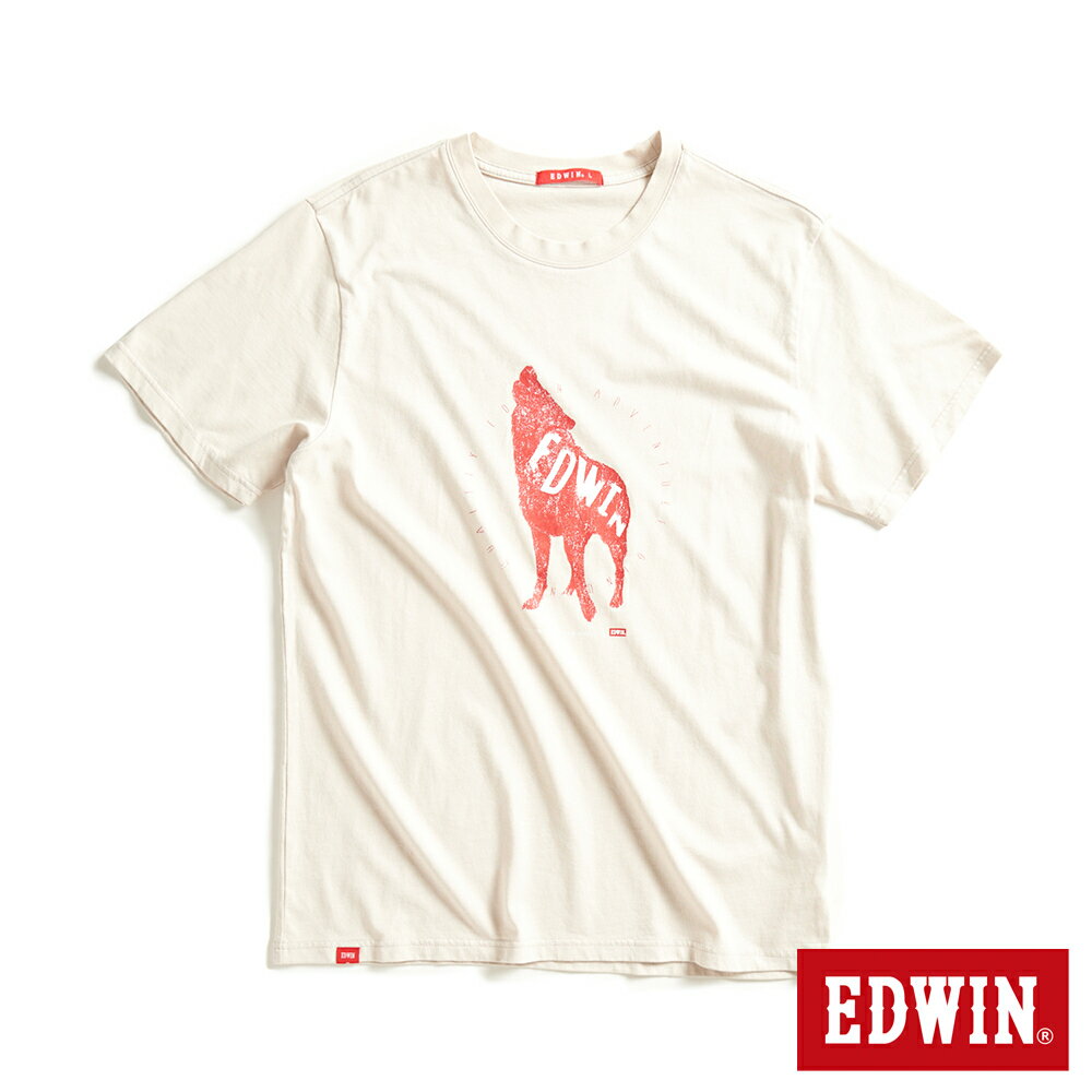 網路獨家款↘EDWIN 狼嚎EDWIN短袖T恤-男女款 淺卡其 #滿2件享折扣
