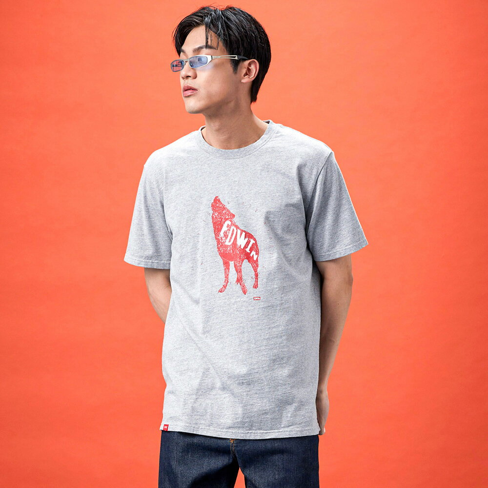 EDWIN 男女款 狼嚎EDWIN短袖T恤 (麻灰色) 1