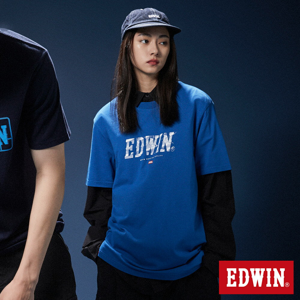 網路獨家款↘EDWIN EDWIN影子短袖T恤-男女款 藍色 #丹寧服飾特惠