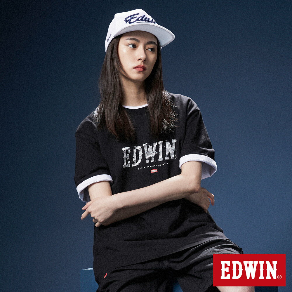 網路獨家款↘EDWIN EDWIN影子短袖T恤-男女款 黑色 #丹寧服飾特惠