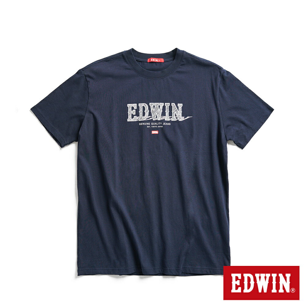 EDWIN 精緻素描LOGO短袖T恤-男款 丈青色 #503生日慶