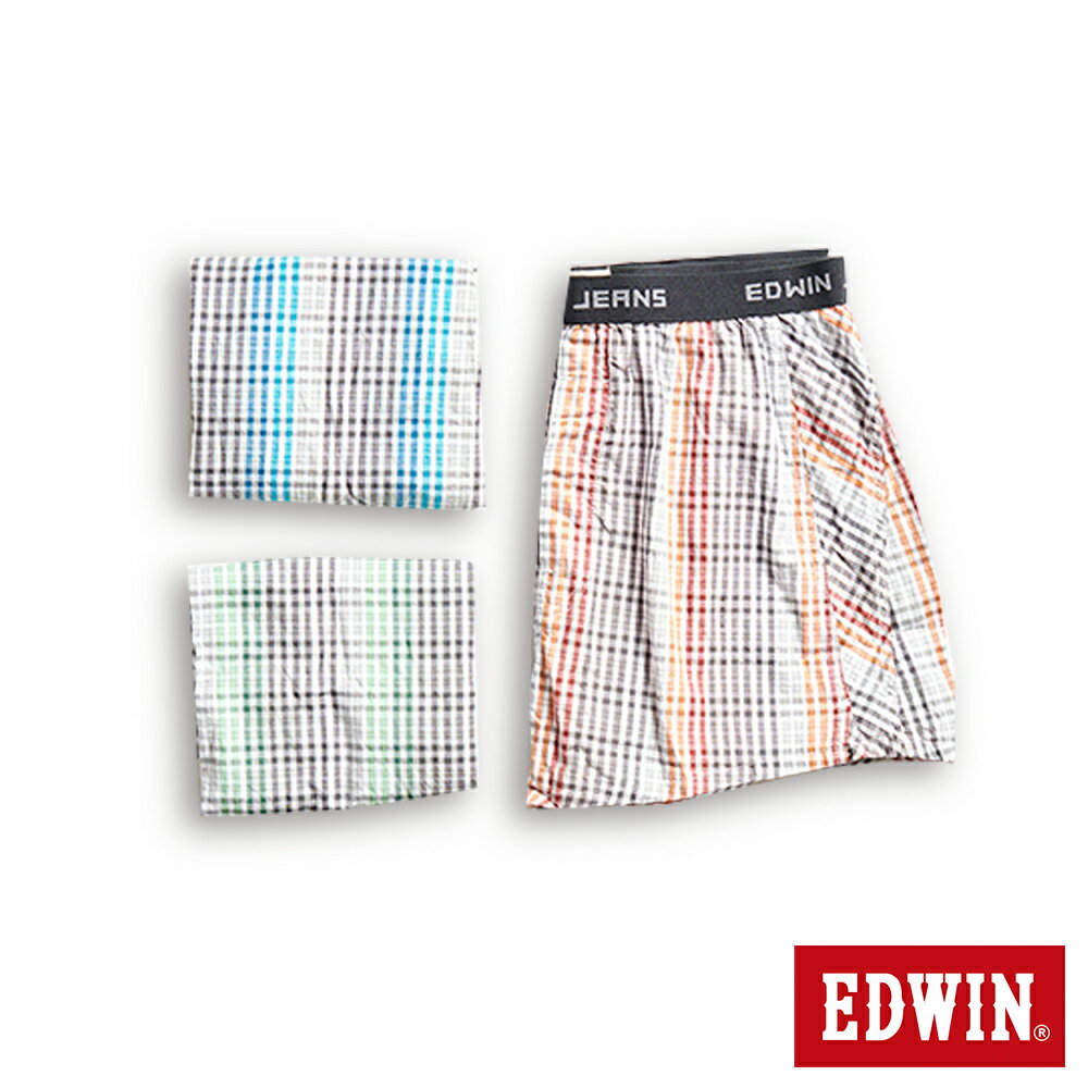 EDWIN 格紋平口四角褲-男款/3入 樣式隨機