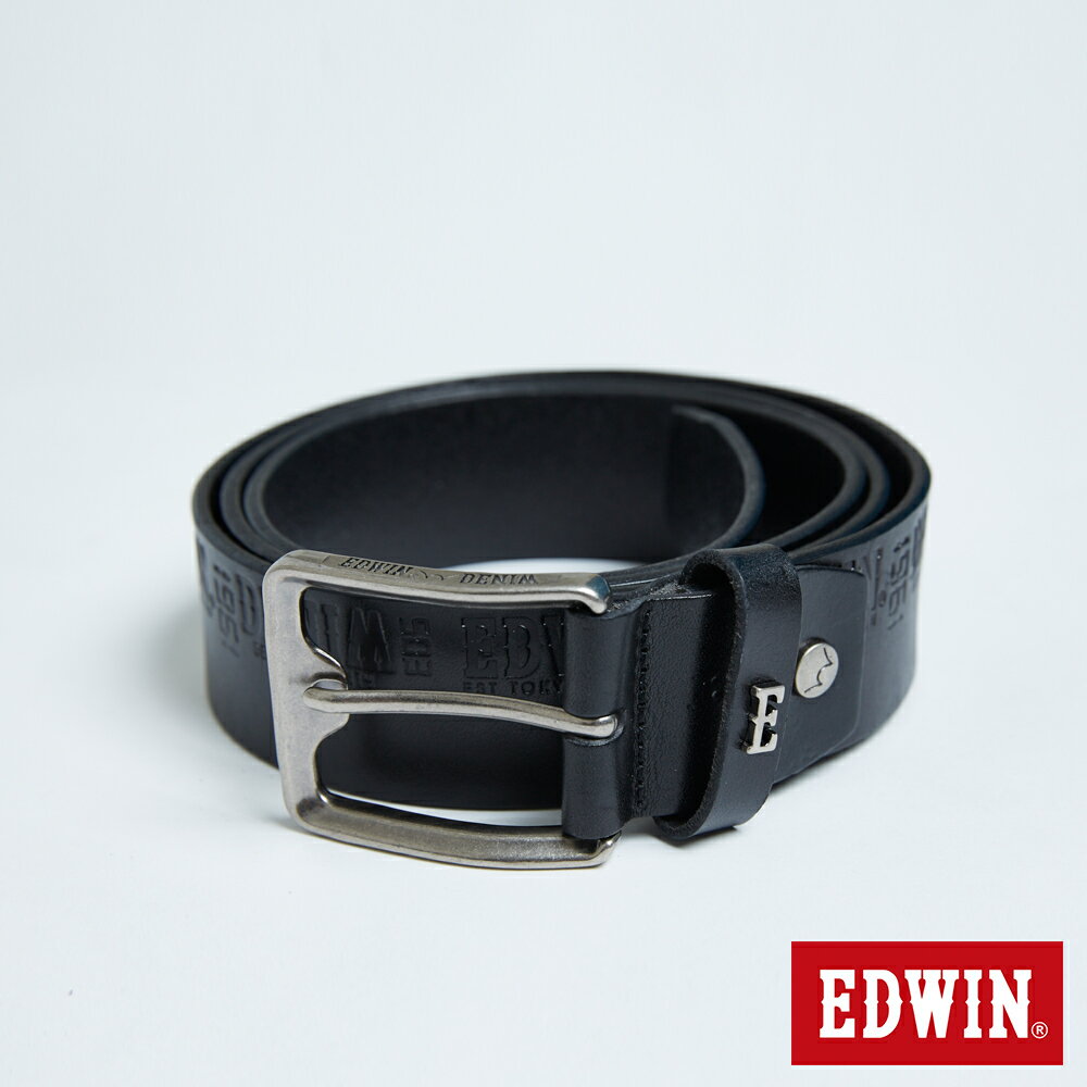 新品↘EDWIN 數碼LOGO壓紋皮帶-男款 黑色