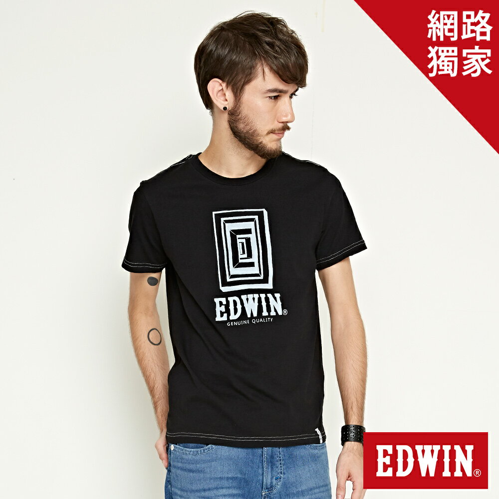 EDWIN 延伸方框LOGO 短袖T恤-男款 黑色