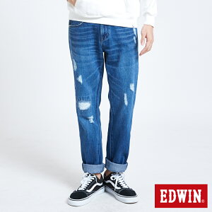 EDWIN 503 BASIC 補釘加工中直筒牛仔褲-男款 中古藍 STRAIGHT #夏日沁涼衣著