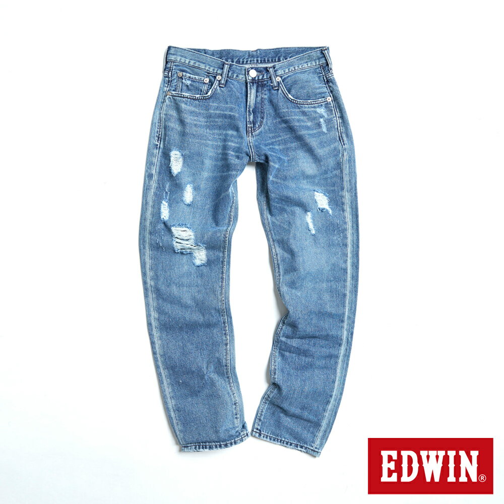 EDWIN 花洗直筒牛仔褲-男款 石洗藍 #滿2件享折扣