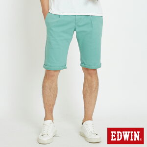 EDWIN KHAKI 休閒打摺短褲-男款 灰綠色