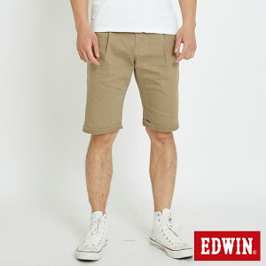 EDWIN KHAKI 休閒打摺短褲-男款 褐色 #夏日沁涼衣著