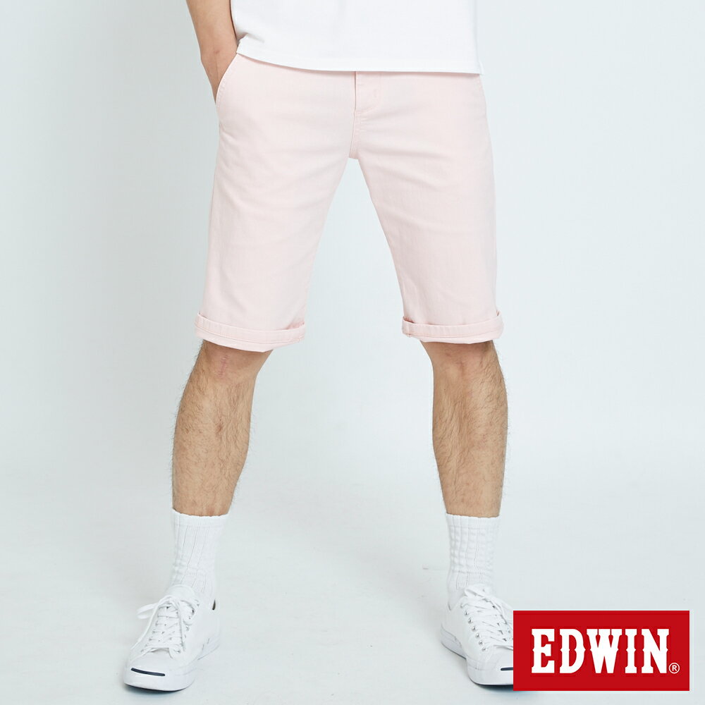 EDWIN KAKHI 基本休閒斜袋 五分色短褲-男款 淡粉色 SHORTS #滿2件享折扣