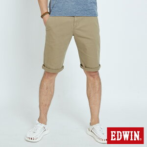 停售EDWIN KAKHI 基本休閒斜袋 五分色短褲-男款 卡其色 SHORTS