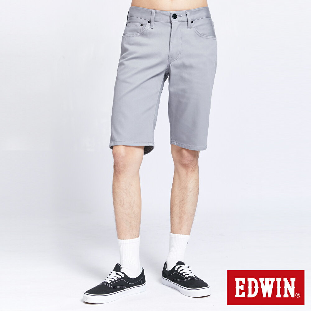 EDWIN EDGE LINE 503 酷涼經典 休閒五分褲 (紅色袋花) -男款 銀灰色 SHORTS