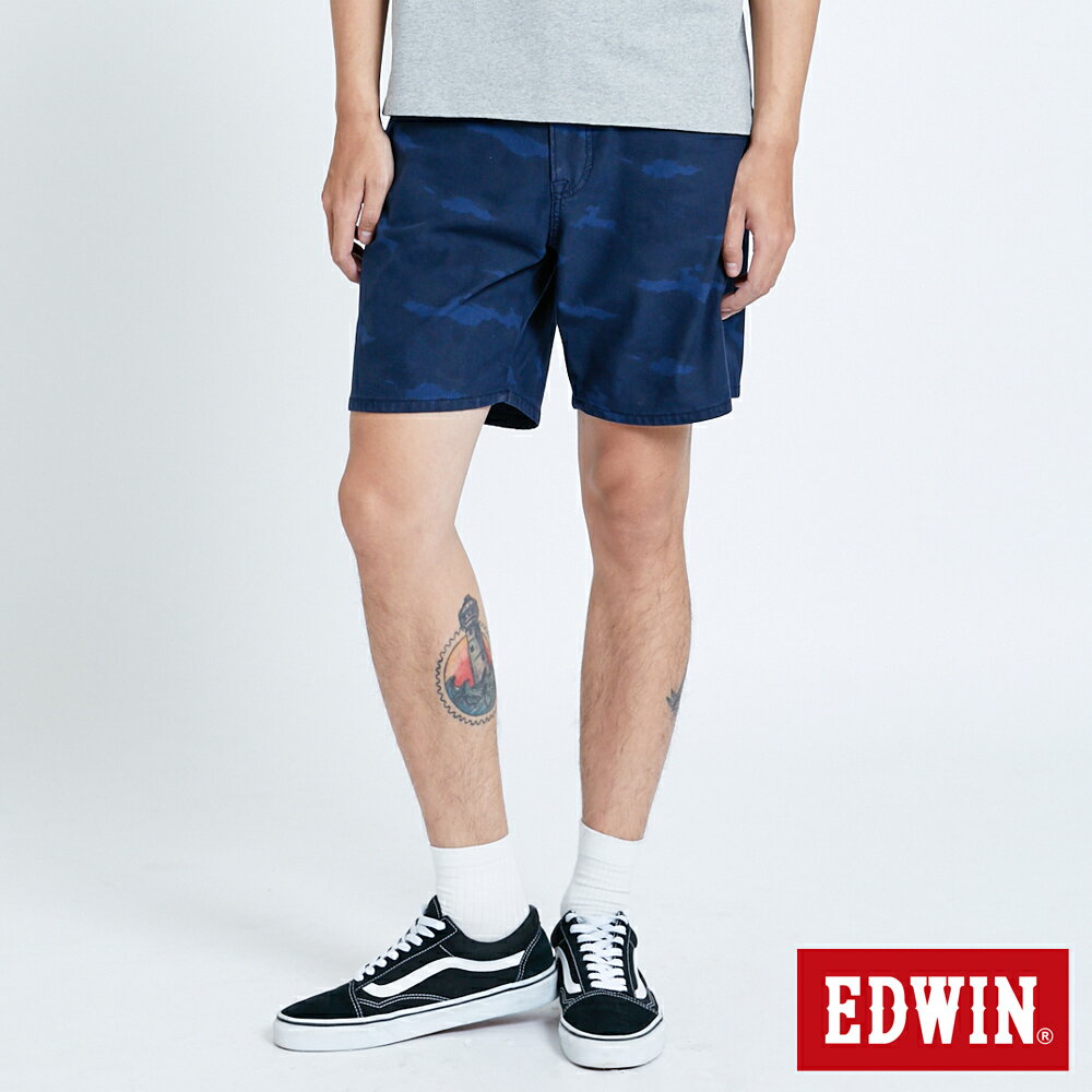 EDWIN JERSEYS 迦績 EJ3 涼感 棉寬鬆迷彩牛仔短褲-男款 原藍磨 #丹寧服飾特惠