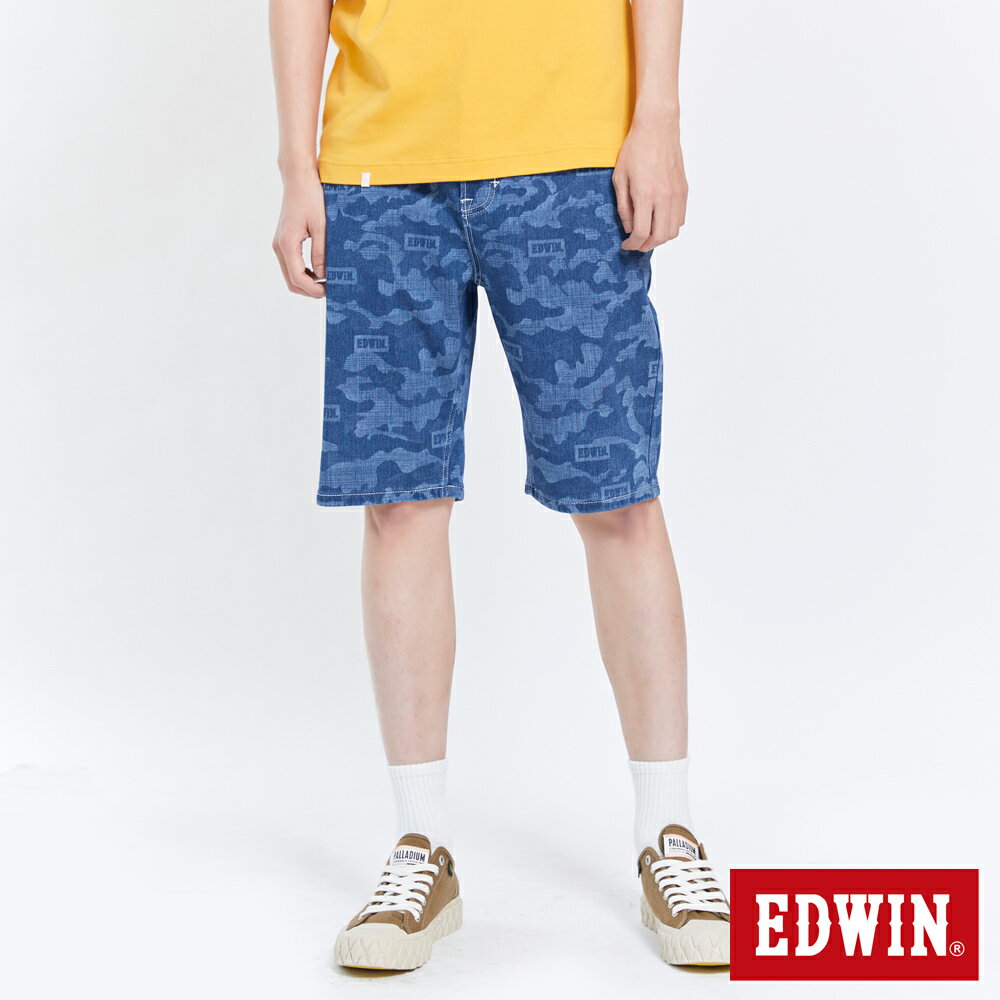 EDWIN JERSEYS 迦績 PLUS迷彩EJ短褲-男款 拔洗藍