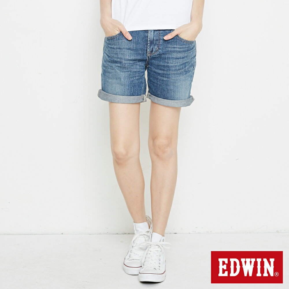 EDWIN MISS 基本寬版 牛仔短褲-女款 漂淺藍 SHORTS