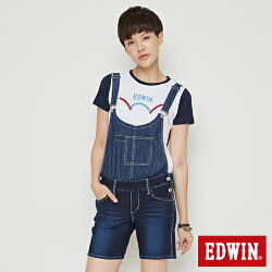 EDWIN JERSEYS 迦績 快乾 吊帶牛仔短褲-女款 原藍磨 OVERALL