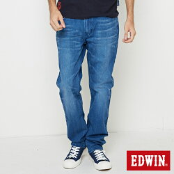 新品↘EDWIN JERSEYS 迦績 棉感 中直筒牛仔褲-男款 漂淺藍 STRAIGHT