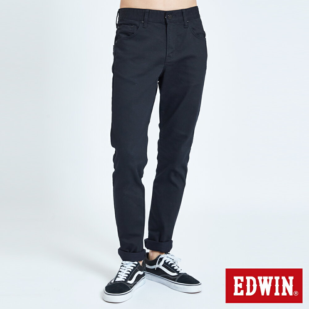 EDWIN 503 EDGE LINE 皮邊雙袋 伸縮窄直筒褲 -男款 黑色 SLIM #滿2件享折扣