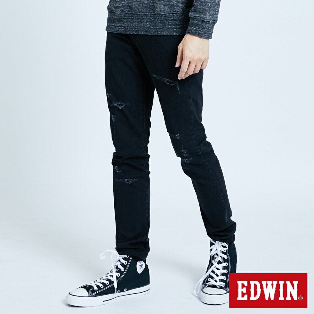 EDWIN 男款 503 BASIC 修身微破窄直筒褲 (黑色) 3